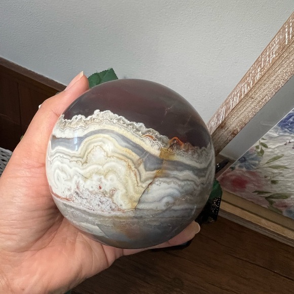 Mexican Crazy Lace Agate Extra Large Sphere, free form 2 pcs Bundle - Picture 7 of 10